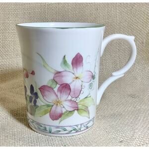 KINGSBURY fine bone china coffee mug pink purple Clematis floral coffee mug cup